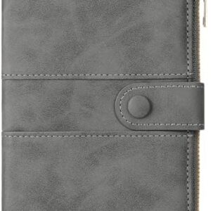 RNIEGA Passport Holder for Travel Rfid Passport Wallet for Women Men with Zipper Pocket Pen Sim Card Holders Slim Travel Accessories, Grey
