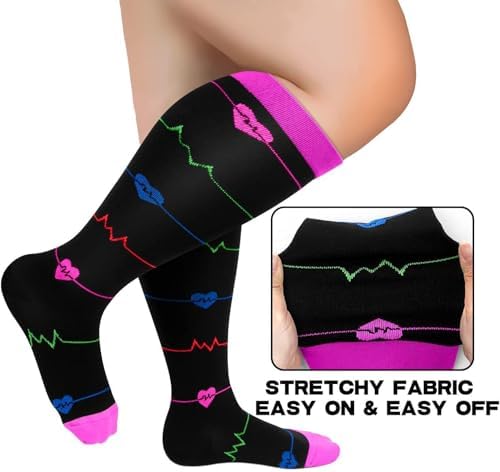 Compression Socks for Women and Men, Wide Calf Compression Socks Knee High Stockings for Flight Travel Running Sport, 3 Pairs - Image 6