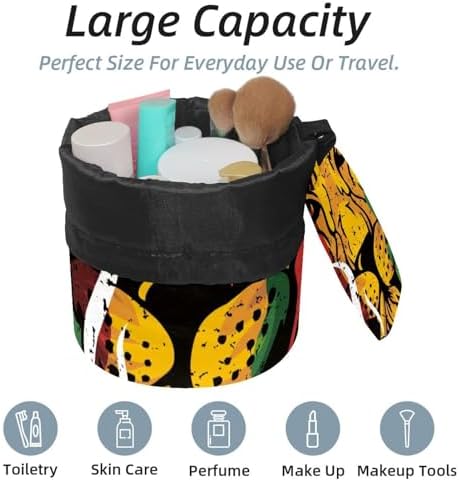 Drawstring Makeup Bag, Barrel Shaped Travel Cosmetic Bag Make up Bags, Foldable Toiletry Organizer Storage Pocket for Women&Girls - Lion Rasta - Image 2
