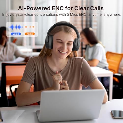 EarFun Tune Pro Active Noise Canceling Headphones, Over Ear Wireless Bluetooth Headphones with 5 Mics, 120H Playtime, Bluetooth 5.4, Hi-Res Audio, Multipoint Connection, Custom EQ, Comfortable Fit - Image 5