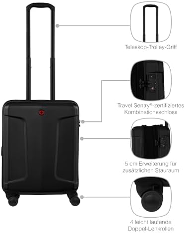 WENGER Legacy Carry-On Hardside Case, Hand Luggage, Trolley, 39 (44) l, Women Men, Business Travel Holiday, Black, 610865 - Image 6