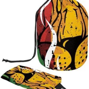 Drawstring Makeup Bag, Barrel Shaped Travel Cosmetic Bag Make up Bags, Foldable Toiletry Organizer Storage Pocket for Women&Girls - Lion Rasta
