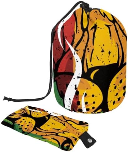 Drawstring Makeup Bag, Barrel Shaped Travel Cosmetic Bag Make up Bags, Foldable Toiletry Organizer Storage Pocket for Women&Girls - Lion Rasta