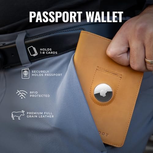 Kings Loot Passport Holder Wallet - RFID Protected & Premium Full Grain Leather – Built-In Trackable Holder & Easy Pull Tab, Cognac, Rfid Wallet - Image 6
