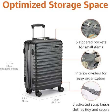 Amazon Basics Hardside Luggage Spinner - 55 cm Cabin Size, Standard, Black, Approved for Ryanair and Most Other Budget Airlines - Image 3