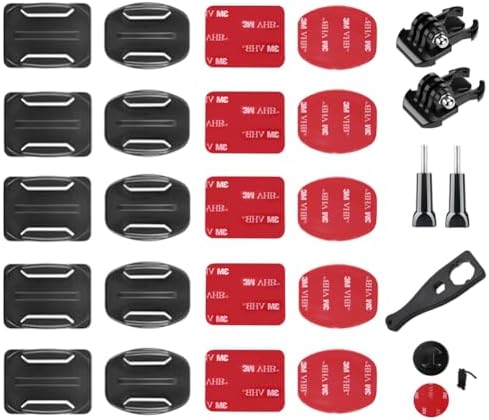 YHTSPORT Helmet Adhesive Mounts Kit Flat and Curved, 26 Pcs Helmet Mounting Accessories for Gopro, 3M Sticky Pads + Adhesive Buckle Mount Screw Accessories for Gopro and Other Action Camera