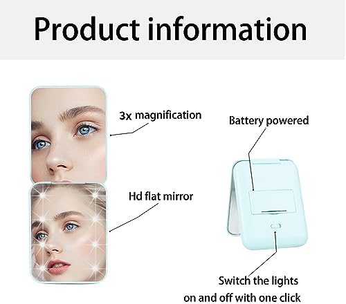 GVSAVY Lighted Makeup Mirror, 1x/3x Magnifying Makeup Mirror, With 2 Tweezers, Handheld Double-sided Folding Makeup Mirror, Travel Portable Makeup Mirror(Light Green) - Image 3