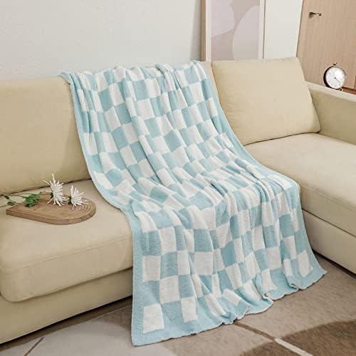 bearberry Fuzzy Checkerboard Grid Throw Blanket Soft Cozy Warm Microfiber Bed Blanket Decor for Couch Sofa Bed Travel Home (Baby Blue, 60''x80'') - Image 6