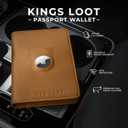 Kings Loot Passport Holder Wallet - RFID Protected & Premium Full Grain Leather – Built-In Trackable Holder & Easy Pull Tab, Cognac, Rfid Wallet - Image 2