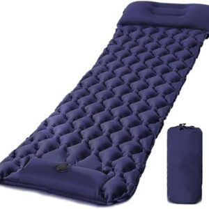 TWZ Inflatable Camping Mat with Pillow for Adults, 190x60cm Ultralight Sleeping Mat with Built-in Foot Pump, Durable Campact Air Mattress with Storage Bag, 30s Inflated, for Camping Music Festivals