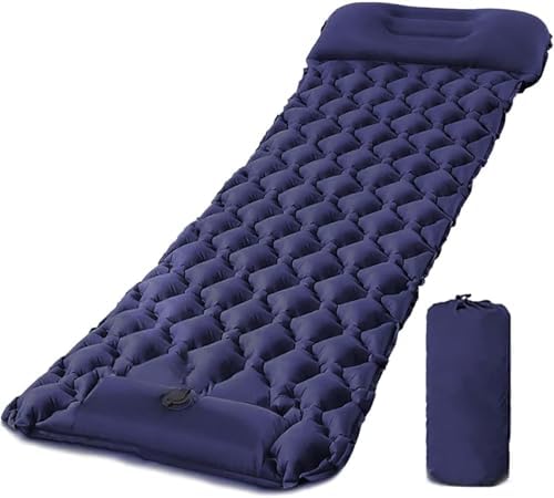 TWZ Inflatable Camping Mat with Pillow for Adults, 190x60cm Ultralight Sleeping Mat with Built-in Foot Pump, Durable Campact Air Mattress with Storage Bag, 30s Inflated, for Camping Music Festivals
