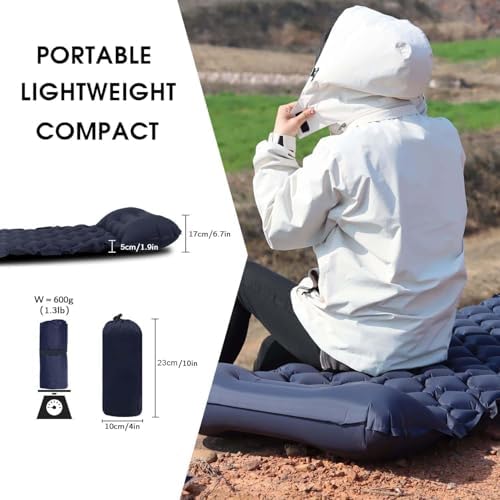 TWZ Inflatable Camping Mat with Pillow for Adults, 190x60cm Ultralight Sleeping Mat with Built-in Foot Pump, Durable Campact Air Mattress with Storage Bag, 30s Inflated, for Camping Music Festivals - Image 3