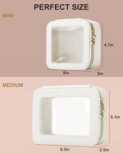 JRQCSJY Leather Clear Makeup Bags Set - Clear Quart Size TSA Approved Toiletry Bags for Toiletries Large Opening Transparent Cosmetic Case with Zipper for Travel Essential, White, Mini+Medium, Fashion - Image 5