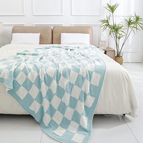 bearberry Fuzzy Checkerboard Grid Throw Blanket Soft Cozy Warm Microfiber Bed Blanket Decor for Couch Sofa Bed Travel Home (Baby Blue, 60''x80'') - Image 2