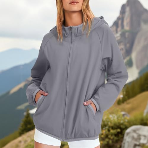 Ladies Zip Up Hoodies, Lightweight Windproof Portable Raincoats for Women Quick Dry Two Pockets Packable Rain Jacket for Ladies Suitable Outdoor Travel Hiking Camping Black S-4XL - Image 2