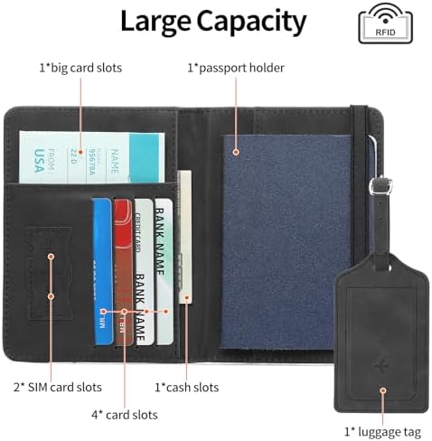 RNIEGA 2 Set Passport Covers Holder for Travel Leather Rfid Passport Wallets Holder for Mr and Mrs, Brown+Black - Image 2