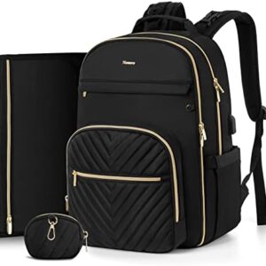MOMUVO Diaper Bag Backpack, Quilted Baby Bag with Changing Pad & Stroller Straps & Pacifier Case, Large Travel Diaper Bags