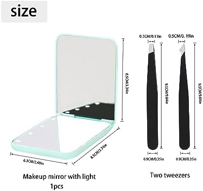 GVSAVY Lighted Makeup Mirror, 1x/3x Magnifying Makeup Mirror, With 2 Tweezers, Handheld Double-sided Folding Makeup Mirror, Travel Portable Makeup Mirror(Light Green) - Image 2