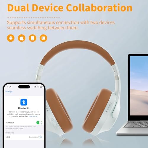 Active Noise Cancelling Headphones with Microphone - 100H Playtime, Wireless Headphones Bluetooth with Deep Bass, Foldable Comfort Over Ear Headphone Wireless for Travel, Work, Commute, Brown - Image 7