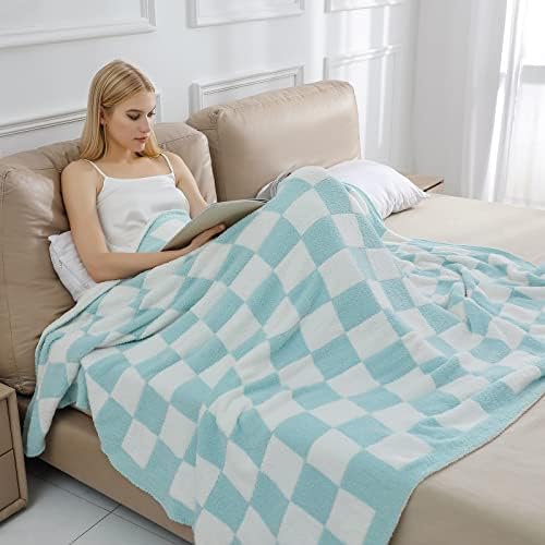 bearberry Fuzzy Checkerboard Grid Throw Blanket Soft Cozy Warm Microfiber Bed Blanket Decor for Couch Sofa Bed Travel Home (Baby Blue, 60''x80'') - Image 7