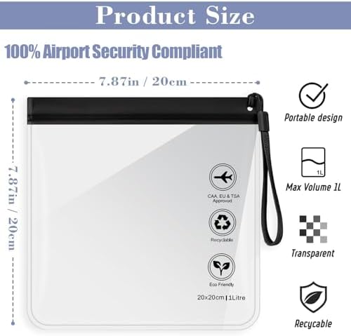 Clear Travel Toiletry Bag - Airport Security Liquids Bags, Airport Liquid Bag 20 x 20cm TSA Approved, Travel Accessories Makeup Bags Holiday Essentials Luggage for Men Women - Image 2