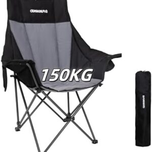 FUNDANGO High Back Folding Camping Chair, Heavy Duty Padded Camping Chairs for Adults, Foldable Camp Chair with Cup Holder and Side Pockets, Support 150 kg/330 lbs, Portable Chair for Outdoor Garden