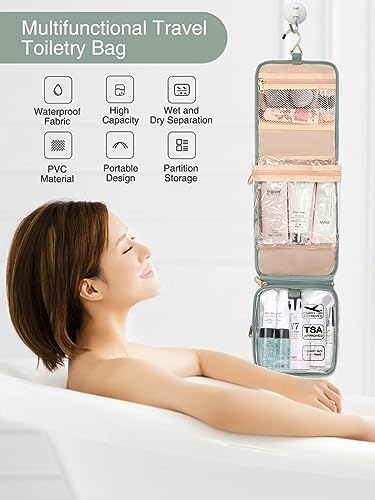 Relavel Travel Toiletry Bag for men women with Detachable TSA Approved Toiletry Bag, Compact Hanging toiletry bag with Small Carry On 3-1-1 Clear Waterproof Travel Bags for Toiletries, B-Green, A - Image 7