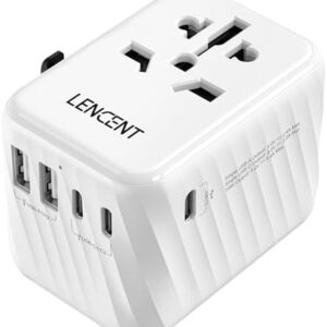 LENCENT Universal Travel Plug Adapter Worldwide with 3 USB C and 2 USB A Ports, International Travel Adapter for UK to EU, USA, UK, Australia, Thailand, Japan(28W, White)