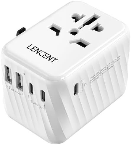 LENCENT Universal Travel Plug Adapter Worldwide with 3 USB C and 2 USB A Ports, International Travel Adapter for UK to EU, USA, UK, Australia, Thailand, Japan(28W, White)