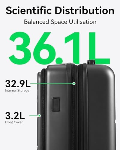 Luggex Carry On Luggage Airline Approved, Polycarbonate Hard Suitcase with Front Pocket (Black, 55cm) - Image 8