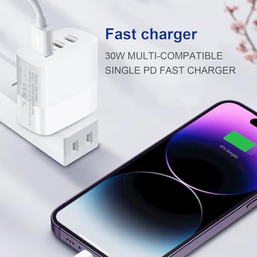 EU plug travel adapter charger, European wall adapter with 2 USB-C fast charging ports and 1 USB-A port, European universal fast charger compatible with iPhone and Samsung - Image 3
