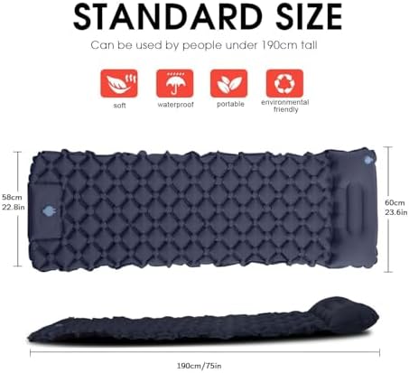 TWZ Inflatable Camping Mat with Pillow for Adults, 190x60cm Ultralight Sleeping Mat with Built-in Foot Pump, Durable Campact Air Mattress with Storage Bag, 30s Inflated, for Camping Music Festivals - Image 2