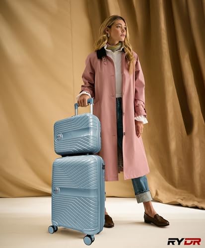 RYDR 2-Piece Lightweight Luggage Set Hard Shell Suitcase with Combination Lock Spinner Wheels Travel Carry On Hand Cabin Luggage with Beauty Case (Cool Blue) - Image 6