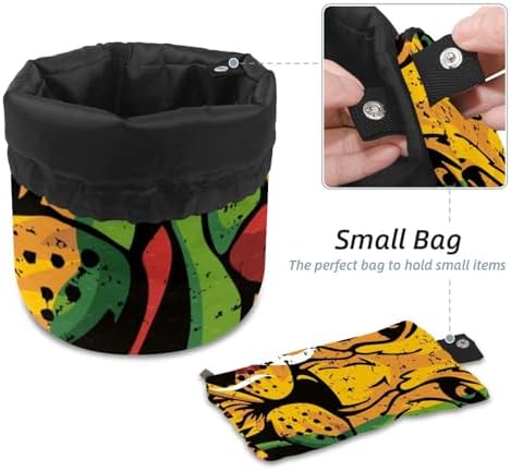 Drawstring Makeup Bag, Barrel Shaped Travel Cosmetic Bag Make up Bags, Foldable Toiletry Organizer Storage Pocket for Women&Girls - Lion Rasta - Image 4