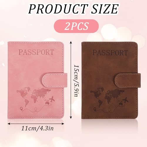 Passport Holder, Waterproof RFID Blocking Passport Holders, PassportS Wallet Cover Case Travel Must Haves Accessories PassportS Book Holders for Women and Men (Pink, Brown) - Image 2