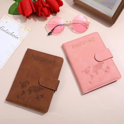 Passport Holder, Waterproof RFID Blocking Passport Holders, PassportS Wallet Cover Case Travel Must Haves Accessories PassportS Book Holders for Women and Men (Pink, Brown) - Image 4
