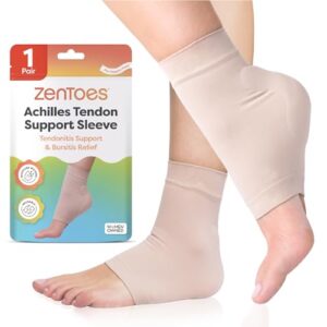 ZenToes Achilles Tendon Heel Protector Compression Padded Sleeve Socks for Bursitis, tendonitis, Tenderness - 1 Pair
