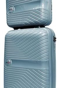 RYDR 2-Piece Lightweight Luggage Set Hard Shell Suitcase with Combination Lock Spinner Wheels Travel Carry On Hand Cabin Luggage with Beauty Case (Cool Blue)