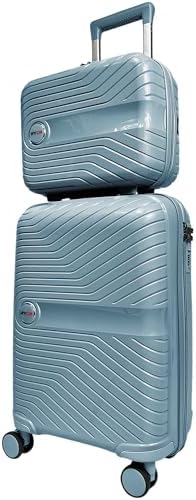 RYDR 2-Piece Lightweight Luggage Set Hard Shell Suitcase with Combination Lock Spinner Wheels Travel Carry On Hand Cabin Luggage with Beauty Case (Cool Blue)