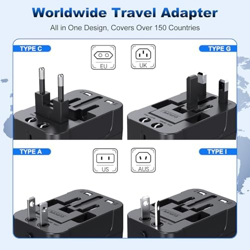 Universal Travel Adapter Worldwide, Travel Plug Adapter Worldwide Travel Charger USB C Travel Adaptor All In One Universal Power Adapter International Travel Adapter UK to Europe EU USA AUS Thailand - Image 4