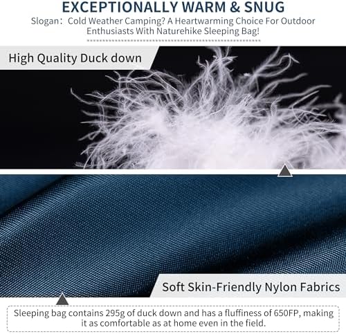 Naturehike Ultra Lightweight Envelope Sleeping Bag for Adults, 3-4 Seasons, Waterproof Sleeping Sack for Camping, Hiking, Mountaineering, Indoor, Backpacking, Outdoor, Duck Down - Image 5