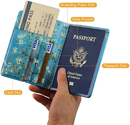 UUcovers Passport Holder, Slim Travel Wallet RFID Blocking Card Case Passport Cover Protector Travel Essentials with Credit Card Slots Pockets for Women/Men, Almond Blossom Tree - Image 2