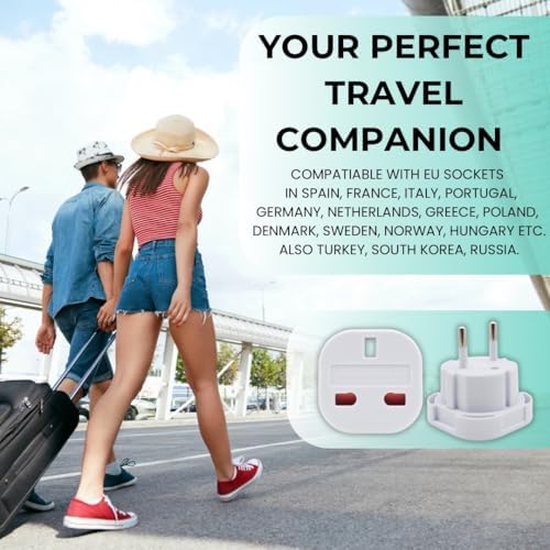 Double Dragon EU Travel Plug Adapter | UK 3 PIN to European 2 PIN Plug Converter Type C, E, F for Spain, France, Italy, Portugal, Germany, Greece, Sweden, Norway, Poland, Denmark, Finland (Pack of 2) - Image 5