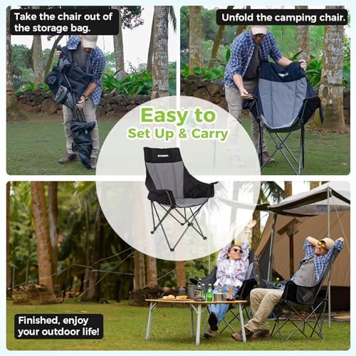 FUNDANGO High Back Folding Camping Chair, Heavy Duty Padded Camping Chairs for Adults, Foldable Camp Chair with Cup Holder and Side Pockets, Support 150 kg/330 lbs, Portable Chair for Outdoor Garden - Image 8
