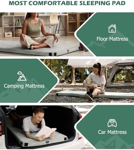 Willpo Memory Foam Camping Mattress Portable Sleeping Pad Floor Guest Bed Lightweight Outdoor Tent Mattress Removable Waterproof Cover Travel Bag - Image 7