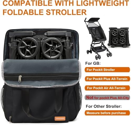 YANHUAKEKE Stroller Travel Bag Compatible with GB Pockit and GB Pockit Air Plus All Terrain, Lightweight Stroller Travel Backpack for Airplane(Black), Black-1, Practical Travel Bag - Image 2