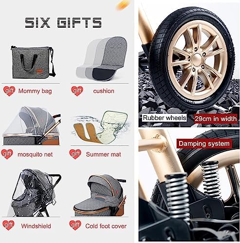 WATSKY 3 in 1 Baby Stroller Travel System Bassinet Stroller with Easy Fold, Footmuff Blanket, Cooling Pad, Rain Cover, Backpack, B - Image 3