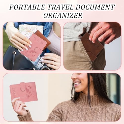 Passport Holder, Waterproof RFID Blocking Passport Holders, PassportS Wallet Cover Case Travel Must Haves Accessories PassportS Book Holders for Women and Men (Pink, Brown) - Image 5