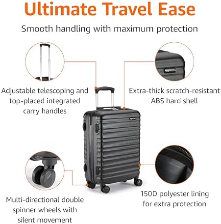 Amazon Basics Hardside Luggage Spinner - 55 cm Cabin Size, Standard, Black, Approved for Ryanair and Most Other Budget Airlines - Image 2