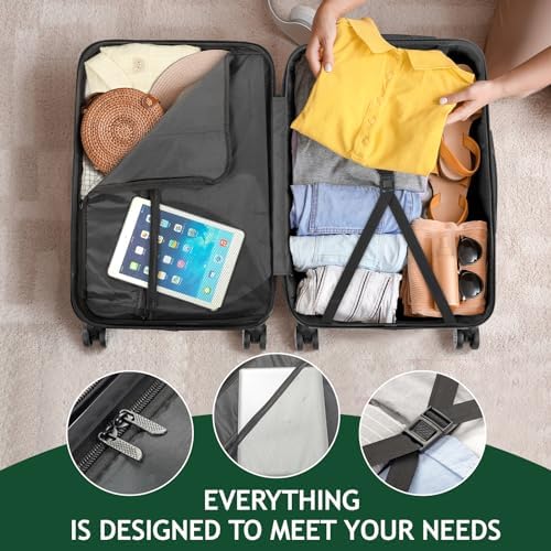 Karlhome Set of 3 Suitcase Set, Luggage Sets with 4 Rolling Spinner Wheels Combination Lock, Lightweight Hardside Carry On or Check in Trolley Travel Case, Black ABS Hard Shell - Image 6